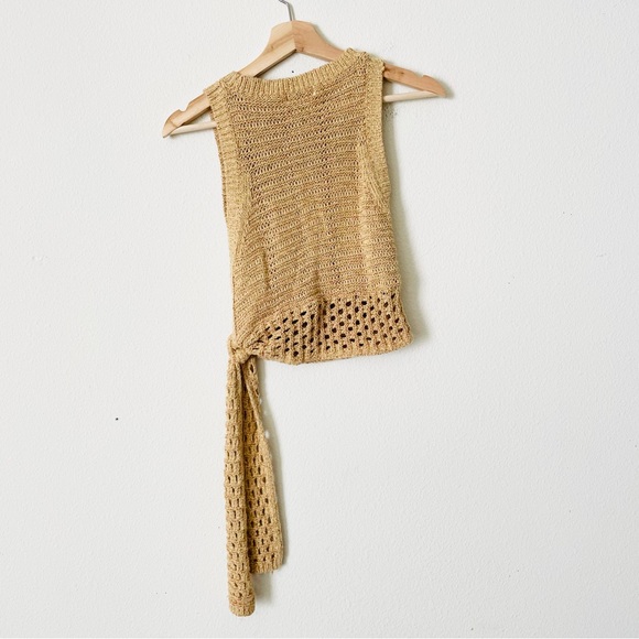 Ramy Brook XS Krystal crochet knit tie waist top in Gold - Picture 4 of 6